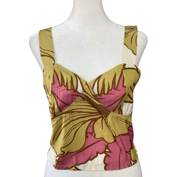 Rose + Olive Babydoll Fitted Smocked Pink & Green Cropped Tank Y2K (Size S) - Picture 1 of 8